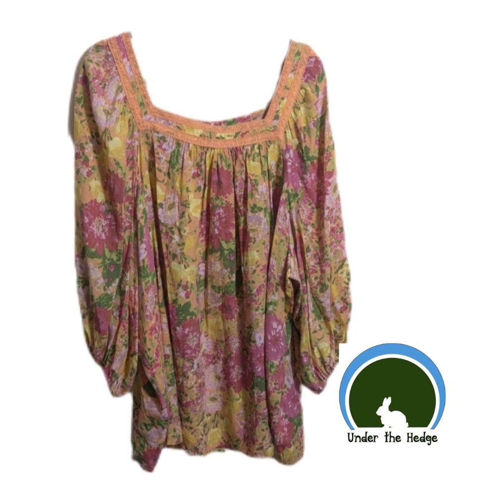 Lauren Conrad Multi Floral 3/4 Sleeve Peasant Tunic Top | 4X | Cottage